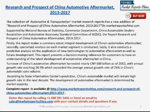 Automotive Aftermarket Industry in China 2017 - Deep Research Report
