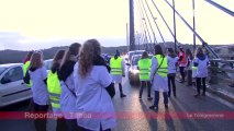 Brest. Manifestation des sages-femmes : barrage filtrant du pont de l'Iroise