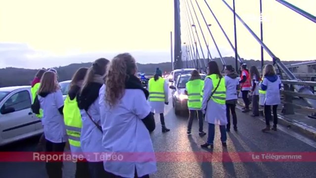 Brest. Manifestation des sages-femmes : barrage filtrant du pont de l'Iroise
