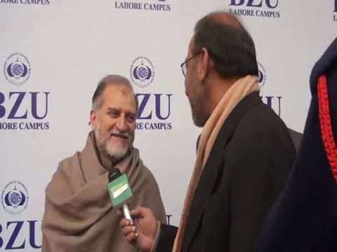 Oria Maqbool Jan talking with Shakeel Anjum of Jeevey Pakistan about BZU's Seminar on Education in Pakistan .