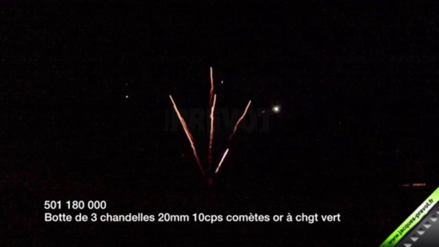Botte de 3 chandelles 20mm 10 coups comètes or à chgt vert (ici 3 pièces)