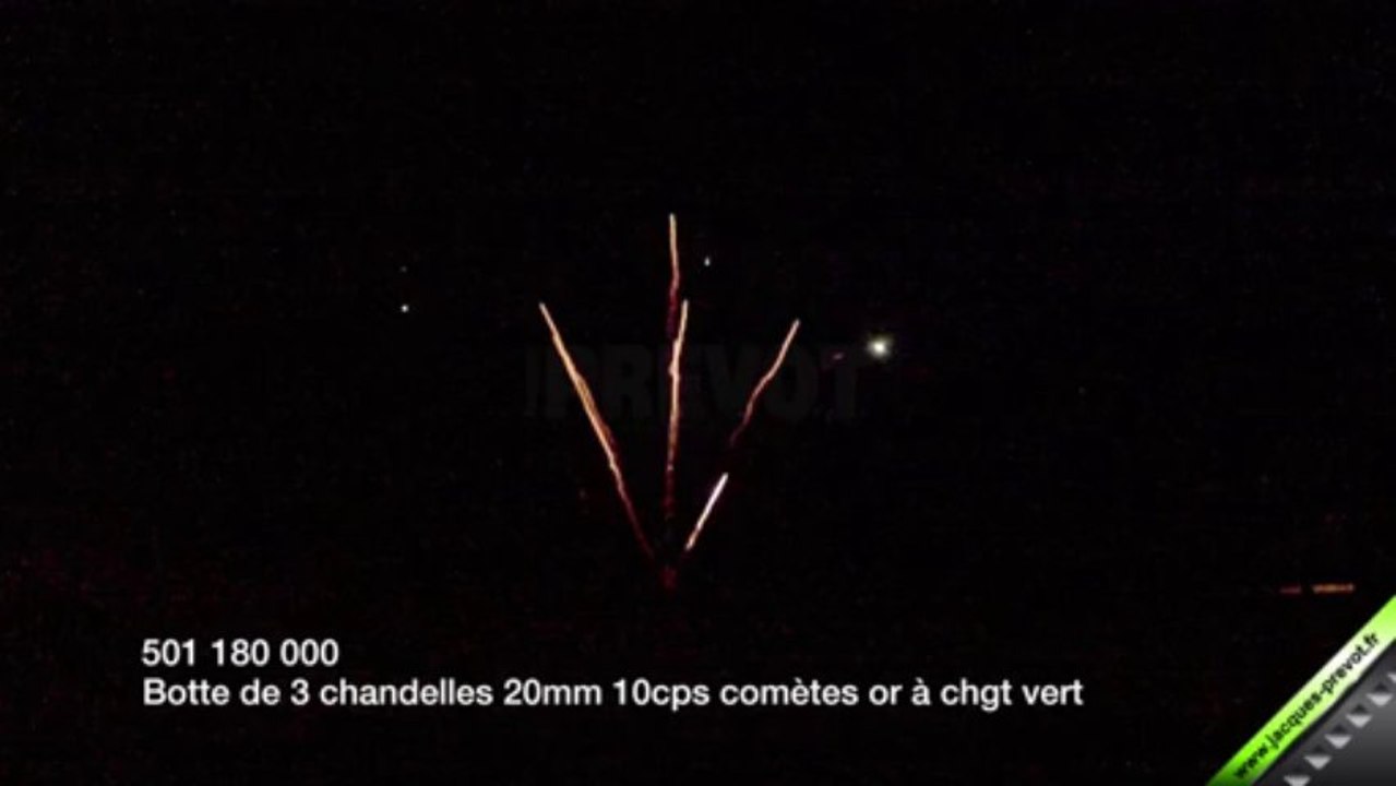 Botte de 3 chandelles 20mm 10 coups comètes or à chgt vert (ici 3 pièces)
