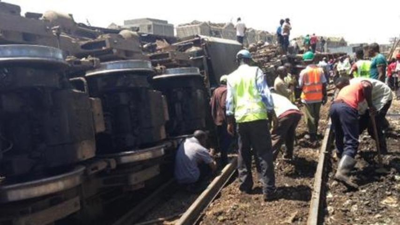 Cargo train derails in Kenyan capital