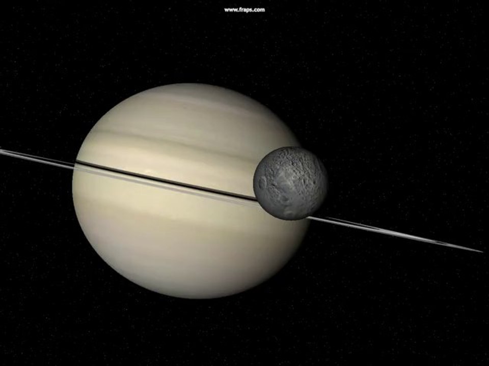 CU Saturn grey moon orbits planet fast