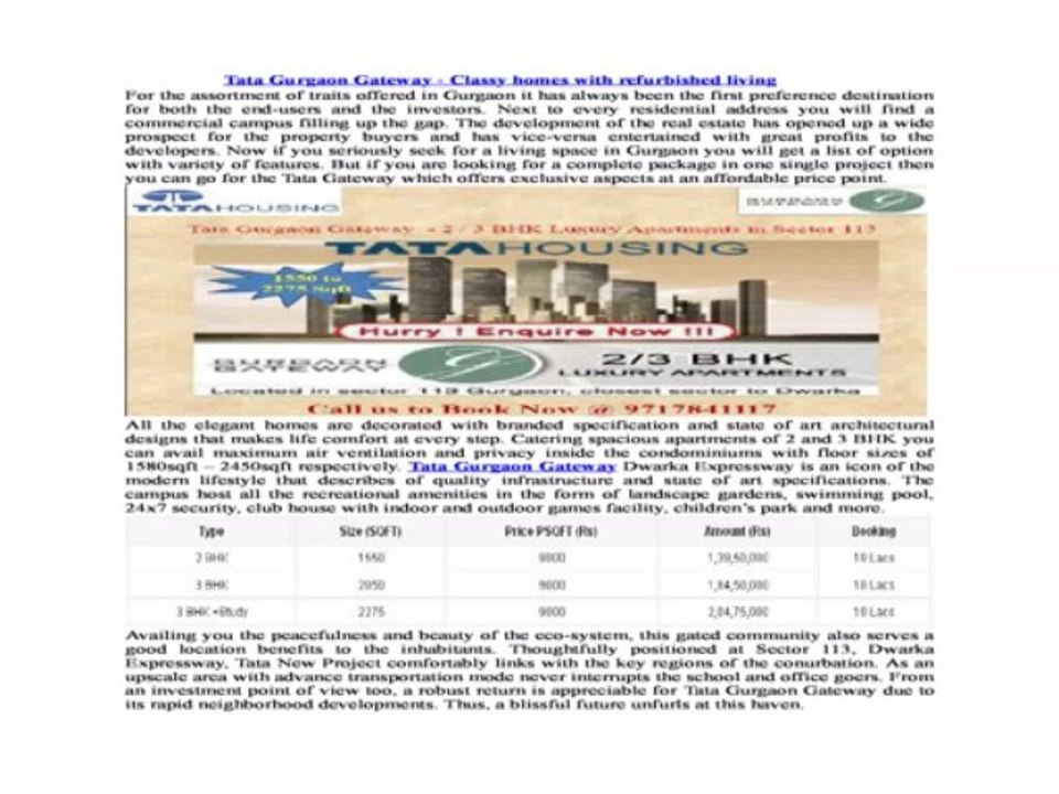 2/3 BHK Apartments at 1.39 Lacs – Tata Gurgaon Gateway