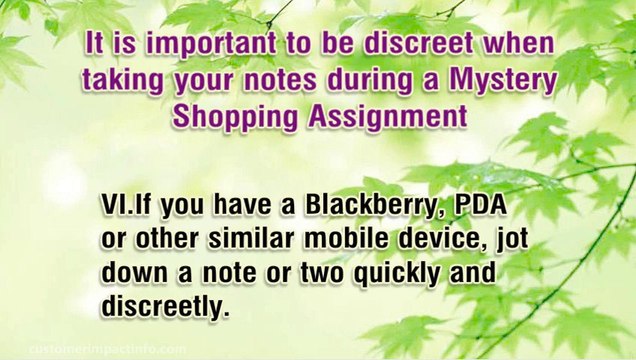 TIPS FOR MYSTERY SHOPPING NOTE TAKING