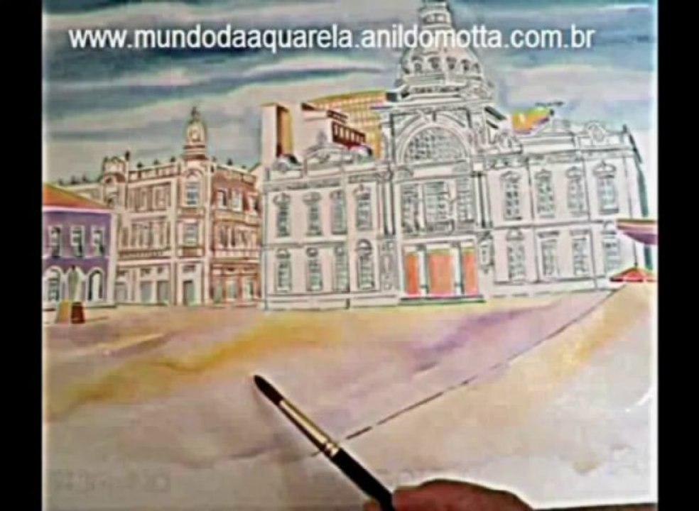 Aquarela do Palacio do Governador em Salvador Bahia. Aulas grátis.