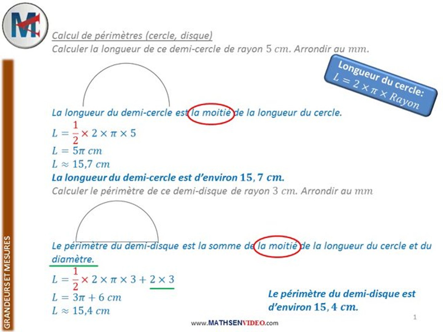 Exercice: Périmètre du disque, longueur du cercle. - Vidéo Dailymotion