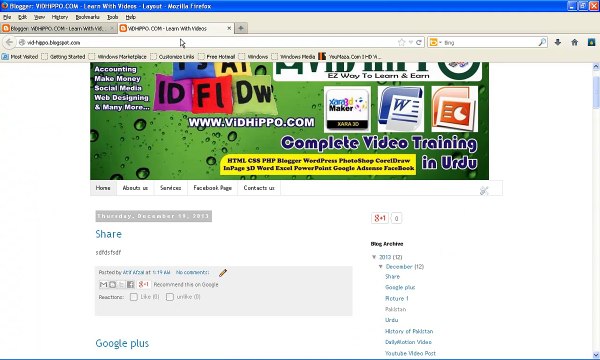 Blogger in Urdu - Class 14 - Add a Gadgets on Blogger - ViDHIPPO.COM