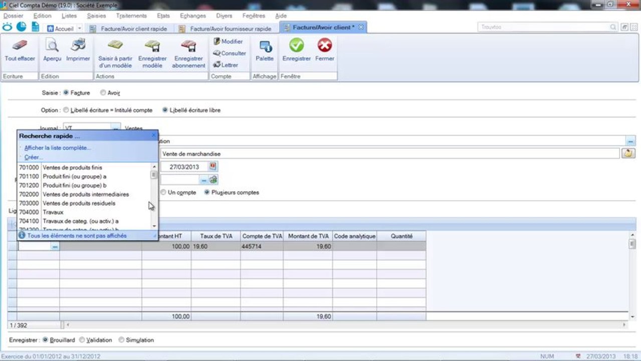 CIEL Comptabilité : Saisie facture rapide