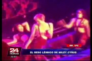 Miley Cyrus protagonizó beso lésbico en concierto de Britney Spears