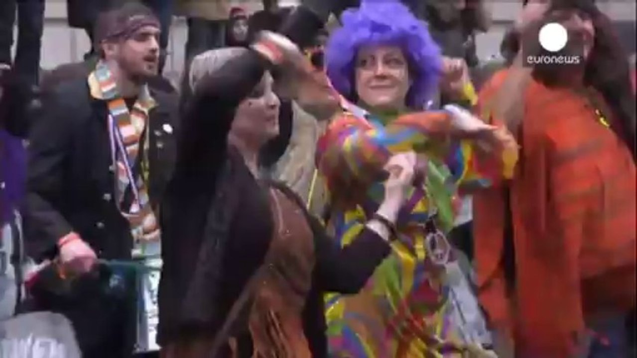 Traditional British weather for London's annual New Year parade