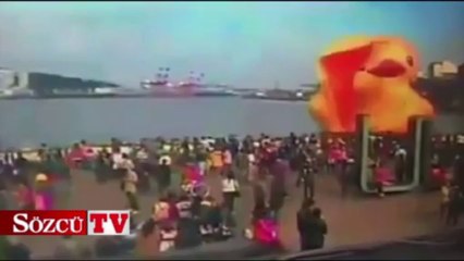 Dev şişme ördek böyle patladı