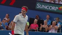 Tennisman Roger Federer Amazing Smash during Brisbane International 2014