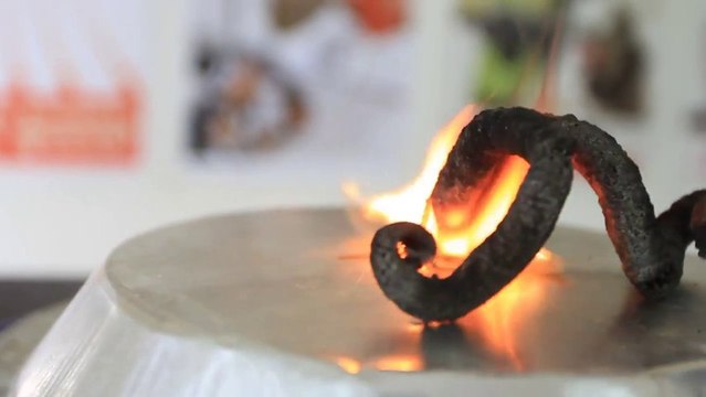 Réaction chimique impressionnante : combustion du Thiocyanate de mercure.