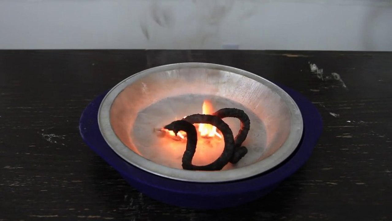 Burning Mercury Thiocyanate Produces Black Snakes Of Ash