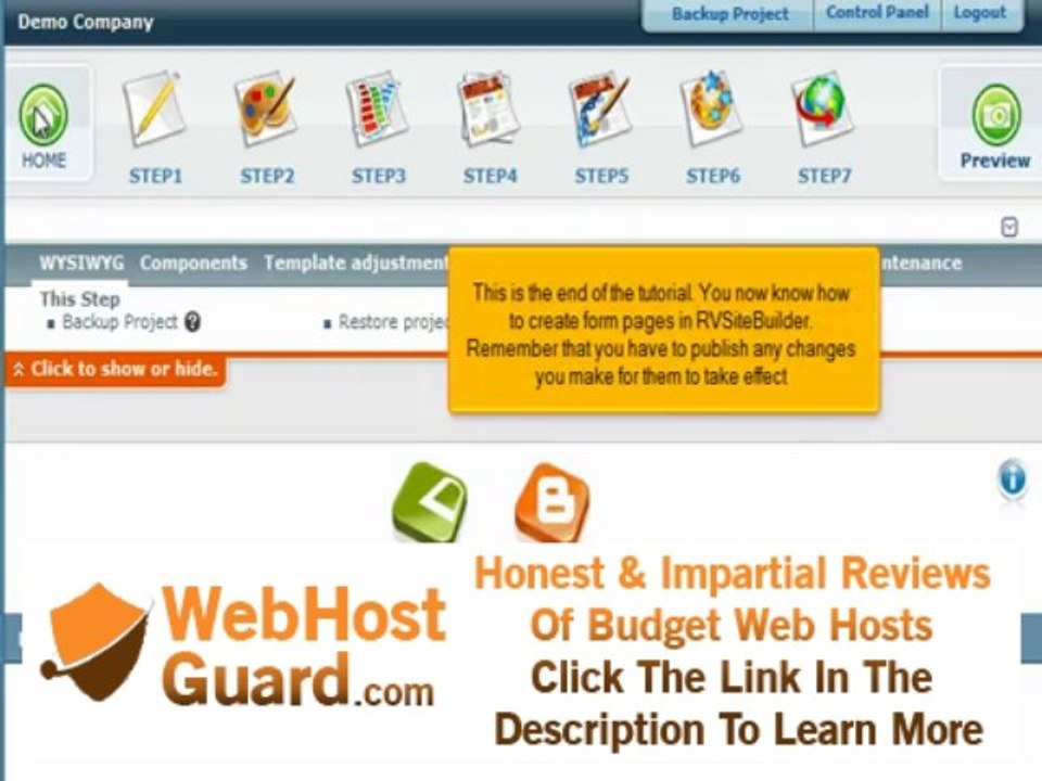 Creating form pages in RV Sitebuilder. Web hosting Video Tutorial.