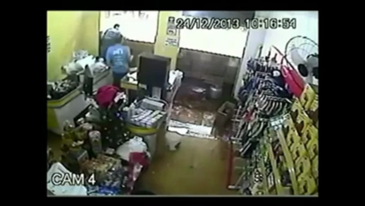 Store's Security Camera Captures Flood From Multiple Angles