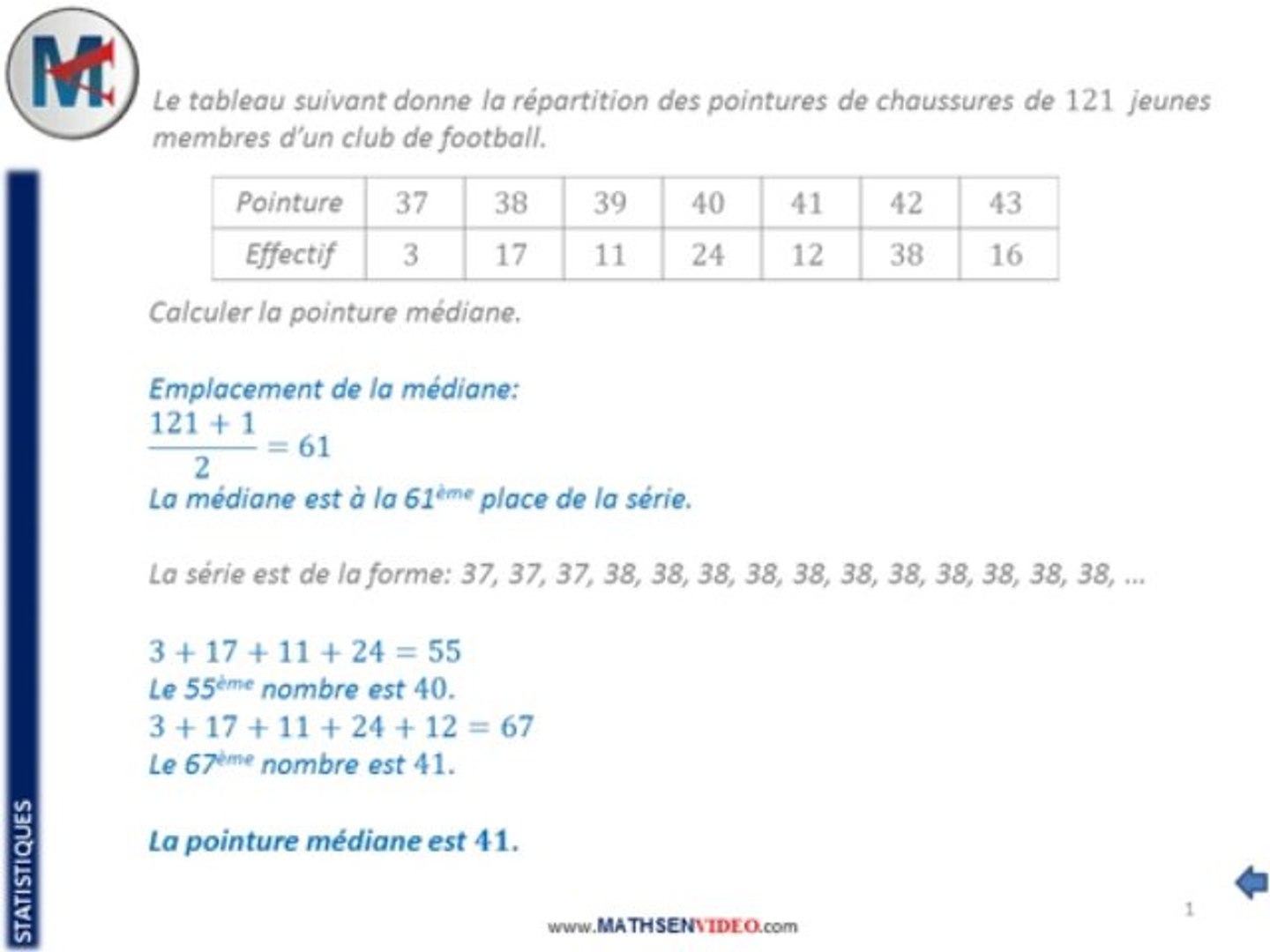 Exercice Trouver La Mediane D Une Serie Statistique Video Dailymotion
