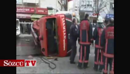 İtfaiye aracı böyle devrildi