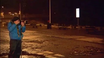 Storm leaves slabs scattered across Aberystwyth sea front