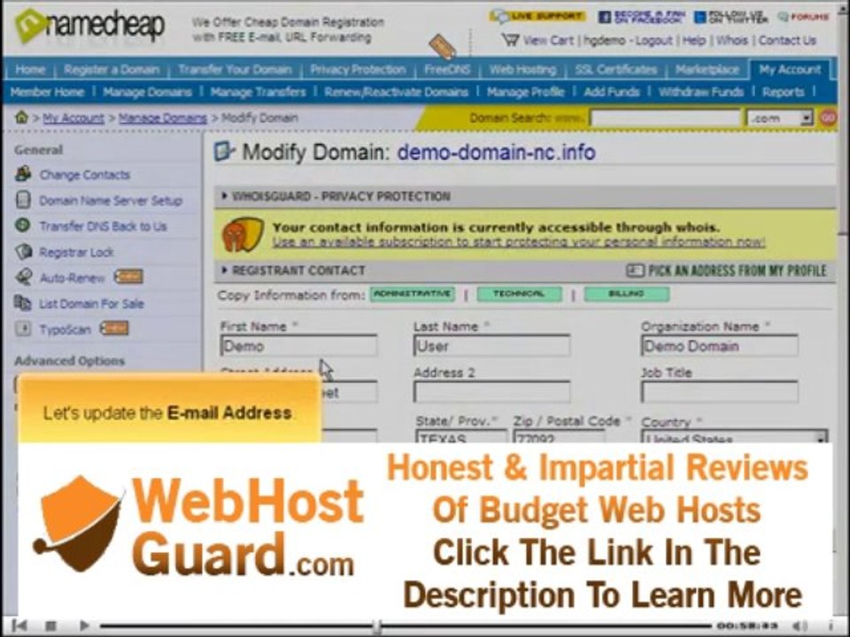 NameCheap com   Updating domain contact information - Adult-Hosting.com
