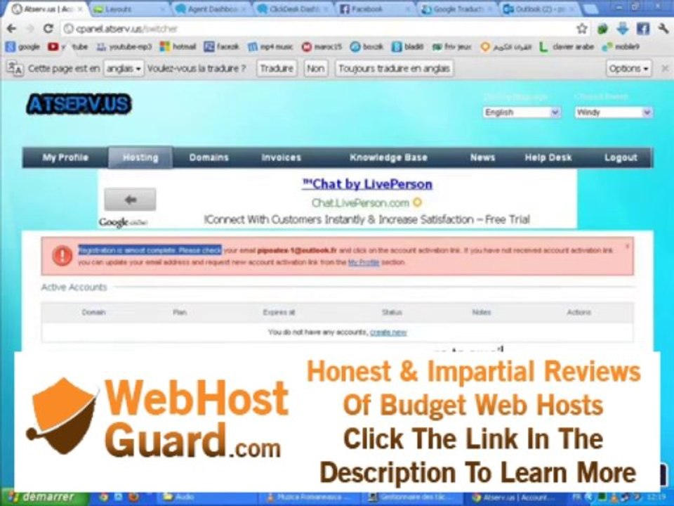 Explain how to register in free hosting on atserv