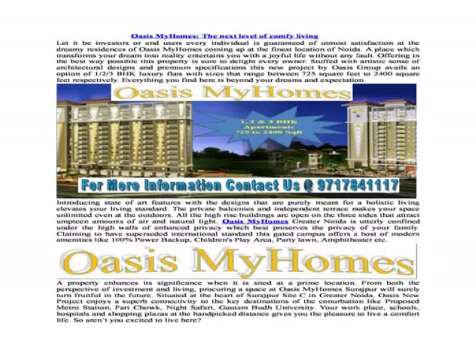 Oasis Myhomes Greater Noida – Affordable sizes with best Prices