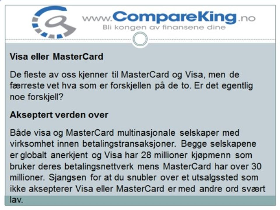 Hva er forskjellen på Visa og Mastercard? CompareKing.no