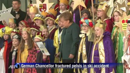 Merkel makes first appearance on crutches after ski fall