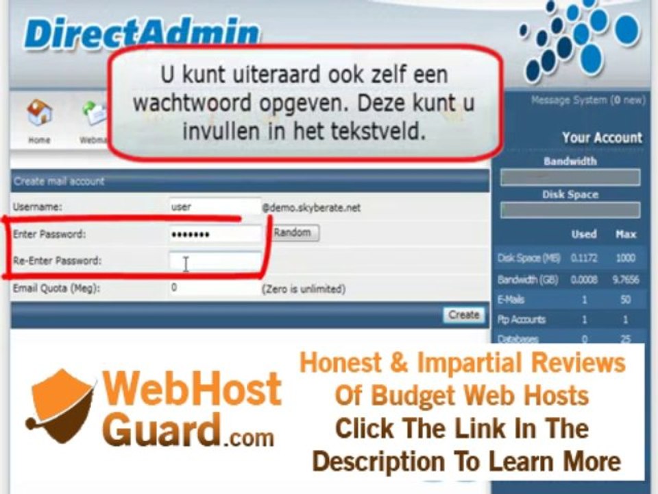 Handleiding webhosting Skyberate deel 2.1 Email account aanmaken.