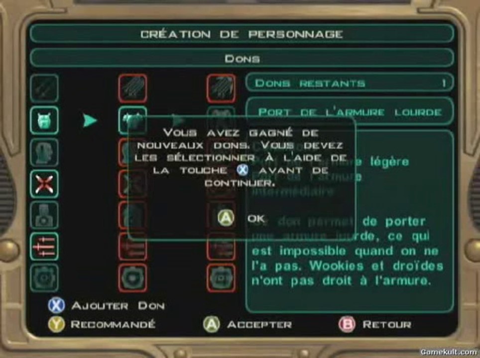 Star Wars : Knights of the Old Republic II - Création d'un personnage