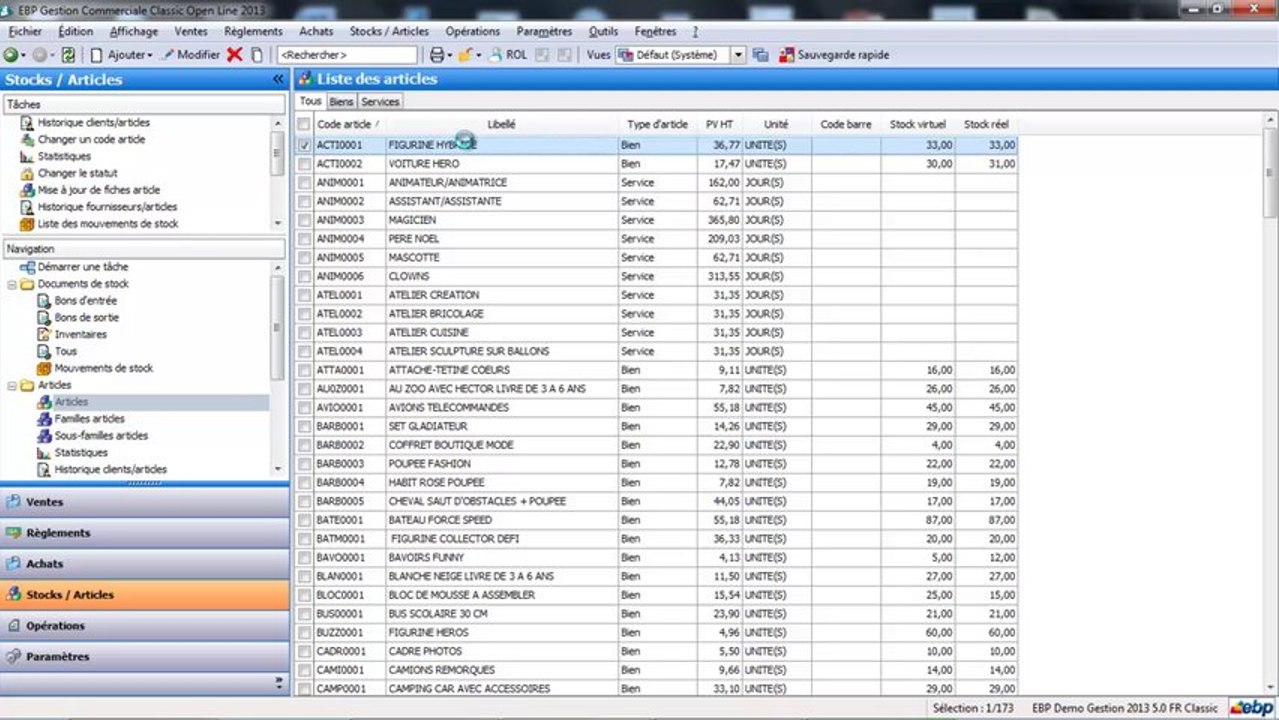 EBP gestion commerciale open line : Les articles