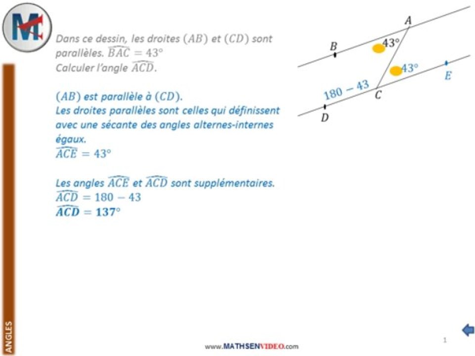 Exercice: Calcul d'angle avec des droites parallèles
