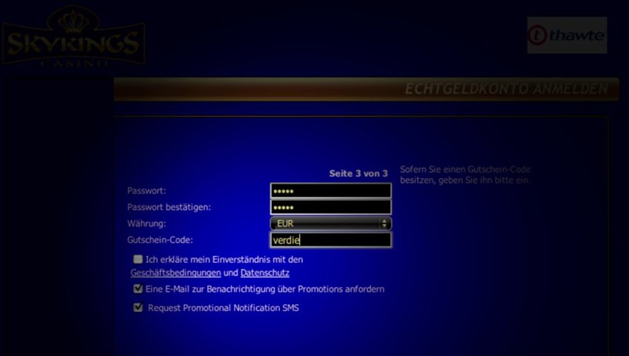 Gutscheincode verdien für das Skykings-Casino