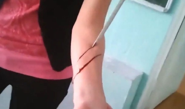 Faking blood on a student arm at Russian Chemical Class!!