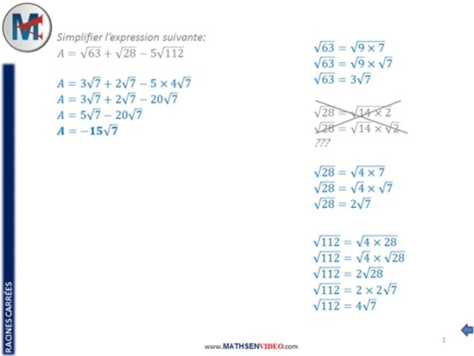 Exercice: Simplification d'expression avec racine carrée
