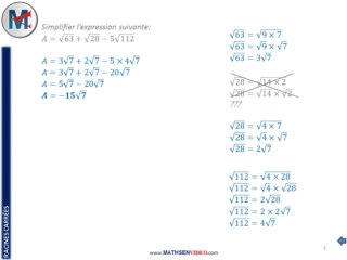 Exercice: Simplification d'expression avec racine carrée