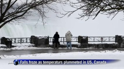 Water still cascades over nearly frozen Niagara Falls