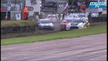 Gronholm on two wheels in British Rallycross