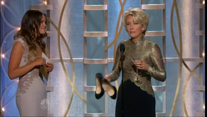 Emma Thompson drunk and barefoot at the Globes!