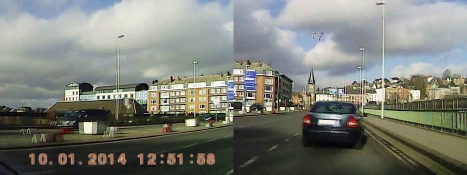Une voiture se prend une bordure sur le pont du Square Leopold (Namur - Belgique) - Car Camera DVR