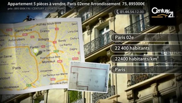 Appartement 5 pièces à vendre, Paris 02eme Arrondissement 75, 895000€