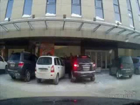 Dumb driver fails to get out his parking spot..!!