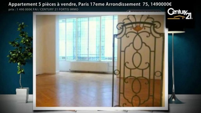 Appartement 5 pièces à vendre, Paris 17eme Arrondissement 75, 1490000€