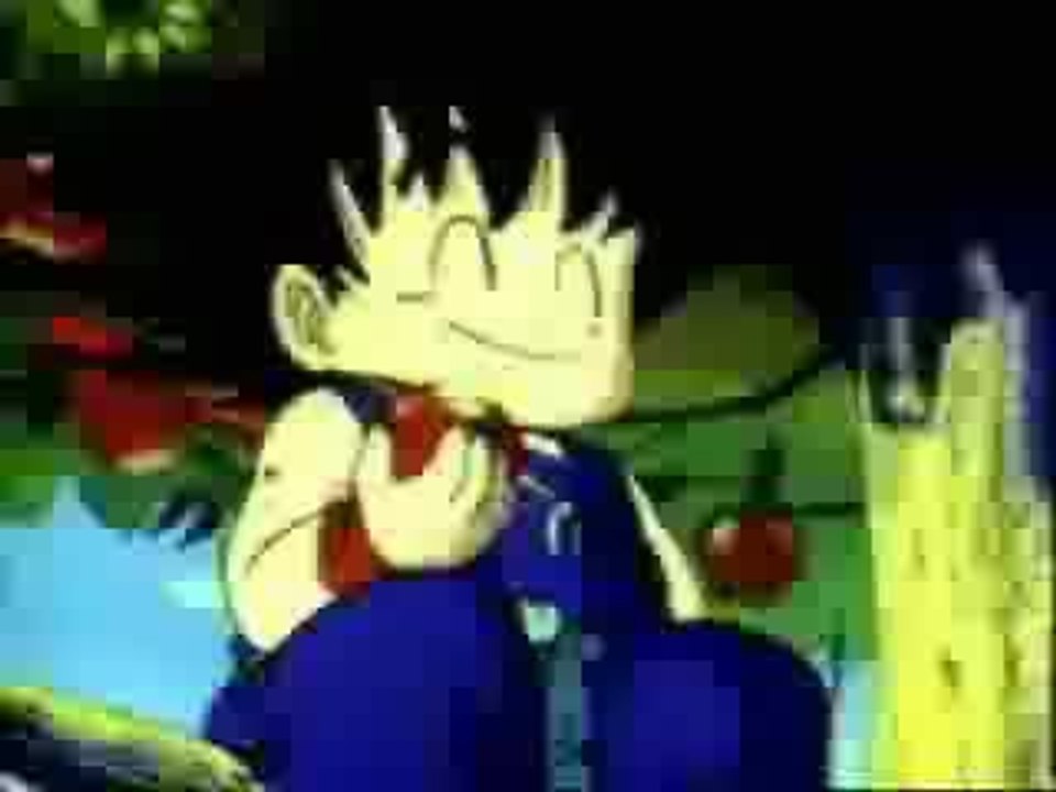 goku mange une pome et  un poisson geant