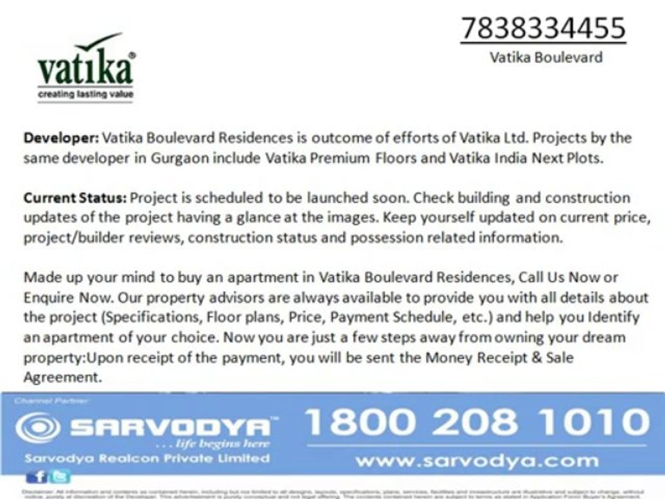 Vatika Boulevard Sector 83 Gurgaon 7838334455 Vatika Boulevard