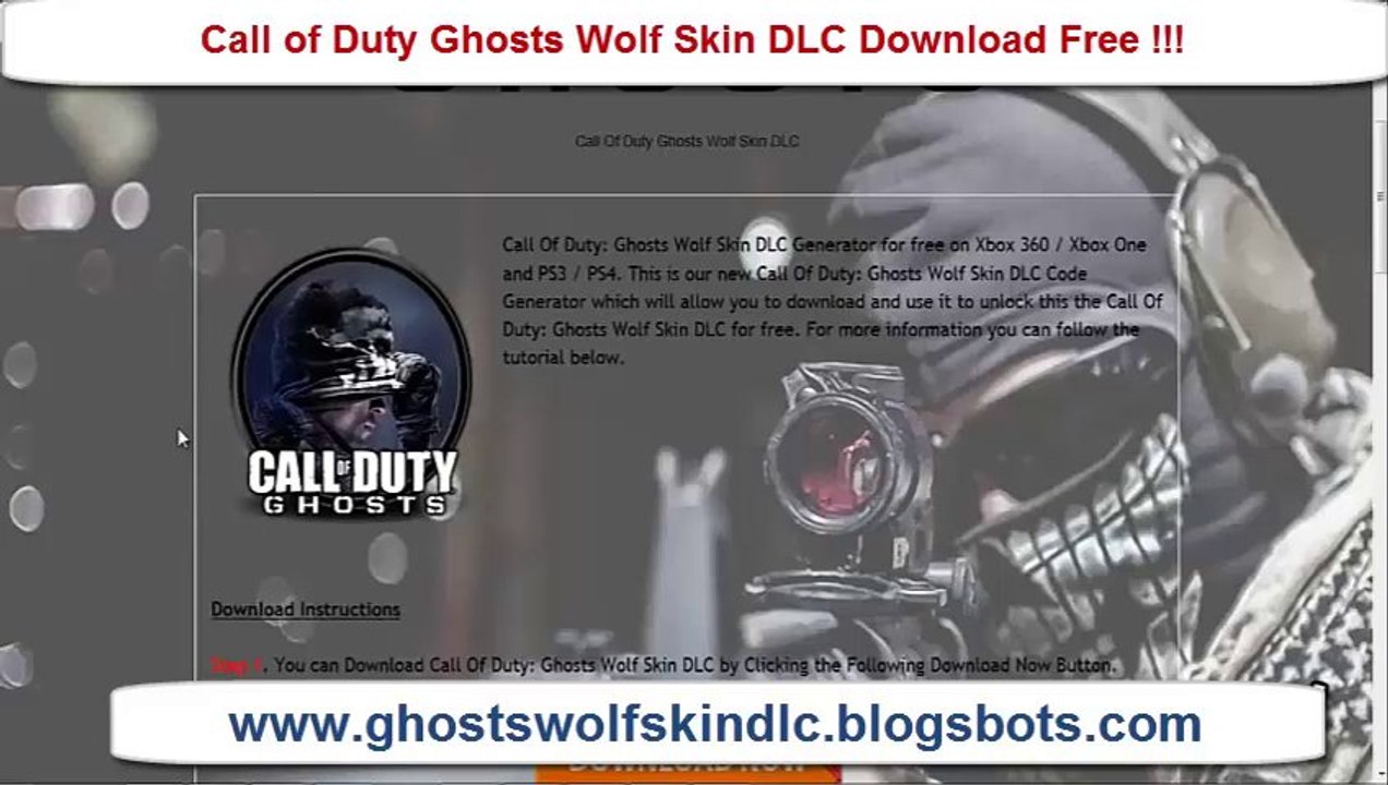 how to Get Call Of Duty Ghosts Wolf Skin DLC For Free.