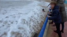 Giant wave putting down woman in Spain - El Sardinero Santander Beach 2014