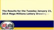 Mega Millions Lottery Drawing Results for January 21, 2014